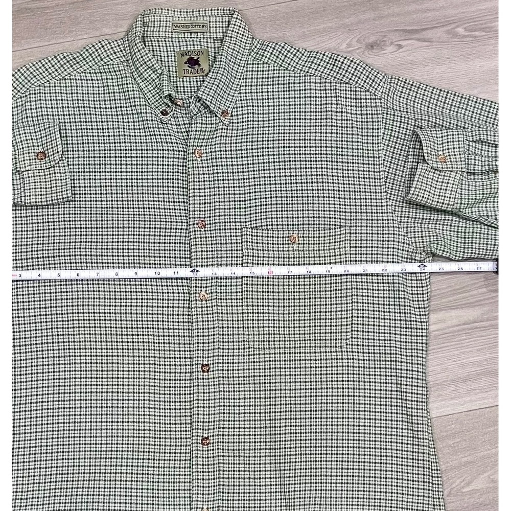 Madison Trader Plaid Button Down Shirt Mens Long Sleeve Green Check Size L - Picture 5 of 8